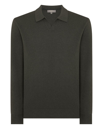 N.Peal Men's Sloane Cashmere Polo Arabica Khaki Green