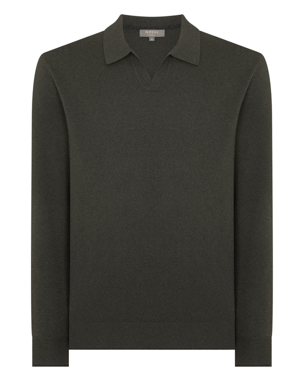 N.Peal Men's Sloane Cashmere Polo Arabica Khaki Green
