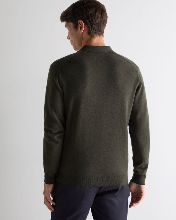N.Peal Men's Sloane Cashmere Polo Arabica Khaki Green
