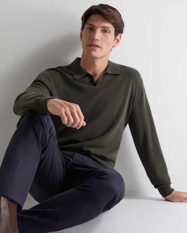 N.Peal Men's Sloane Cashmere Polo Arabica Khaki Green