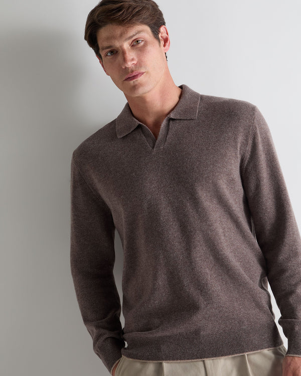 N.Peal Men's Sloane Cashmere Polo Otter Brown