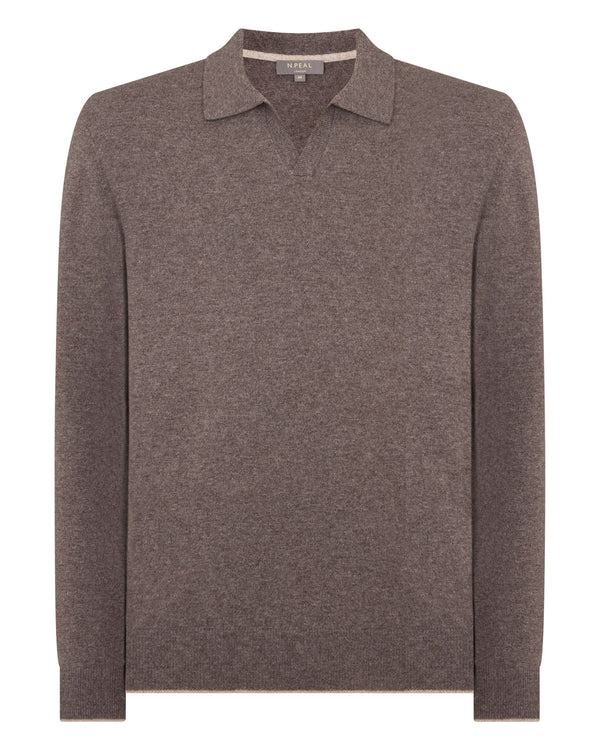 N.Peal Men's Sloane Cashmere Polo Otter Brown