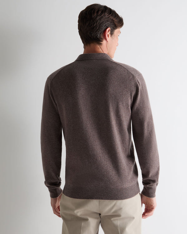 N.Peal Men's Sloane Cashmere Polo Otter Brown