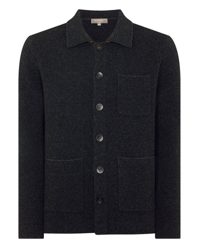 N.Peal Men's Herringbone Cashmere Polo Shirt Black
