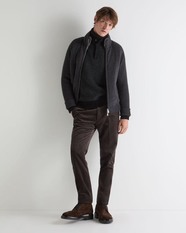 N.Peal Men's Moss Stitch Half Button Cashmere Jumper Black
