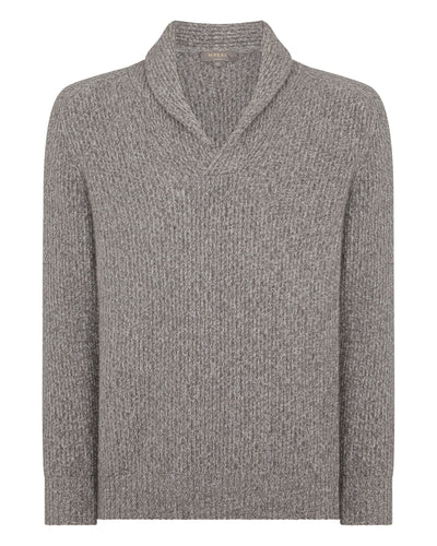 N.Peal Men's Shawl Collar Cashmere Jumper Soft Truffle Brown Marl
