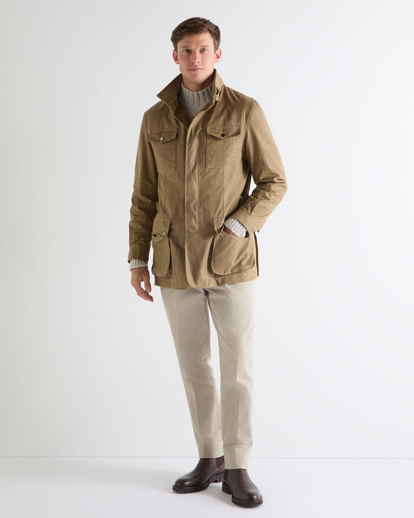 N.Peal Men's Wax Jacket Taupe Brown