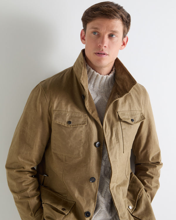 N.Peal Men's Wax Jacket Taupe Brown