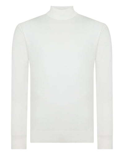 N.Peal Men's Cotton Mock Neck Top White