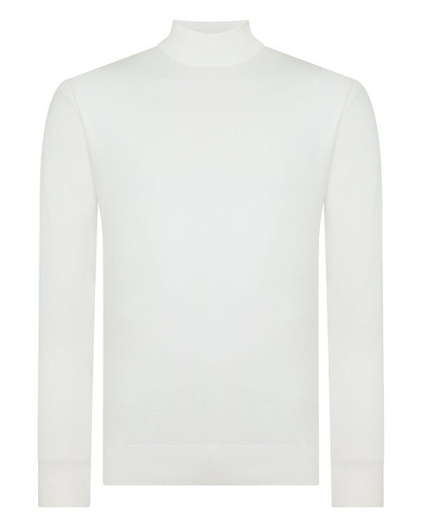 N.Peal Men's Cotton Mock Neck Top White