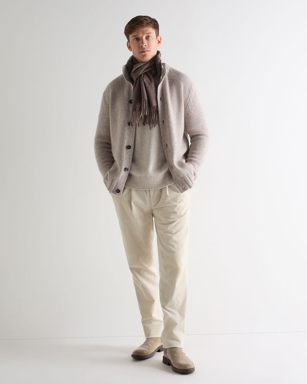 N.Peal Men's Button Through Cashmere Cardigan With Fur Basilica Beige Brown