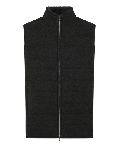 N.Peal Men's Padded Fur Trim Cashmere Gilet Deep Charcoal Grey