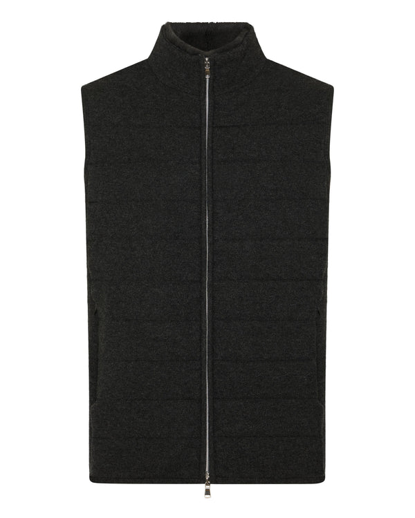N.Peal Men's Padded Fur Trim Cashmere Gilet Deep Charcoal Grey