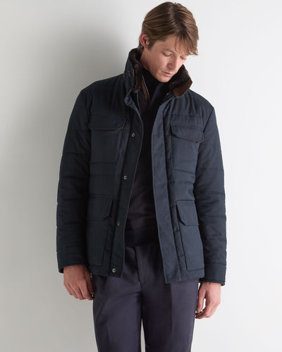 N.Peal Men's Zermatt Quilted Jacket With Fur Navy Blue