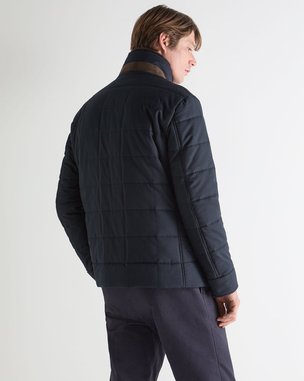 N.Peal Men's Zermatt Quilted Jacket With Fur Navy Blue