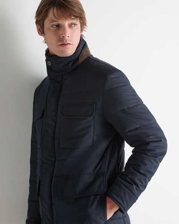 N.Peal Men's Zermatt Quilted Jacket With Fur Navy Blue