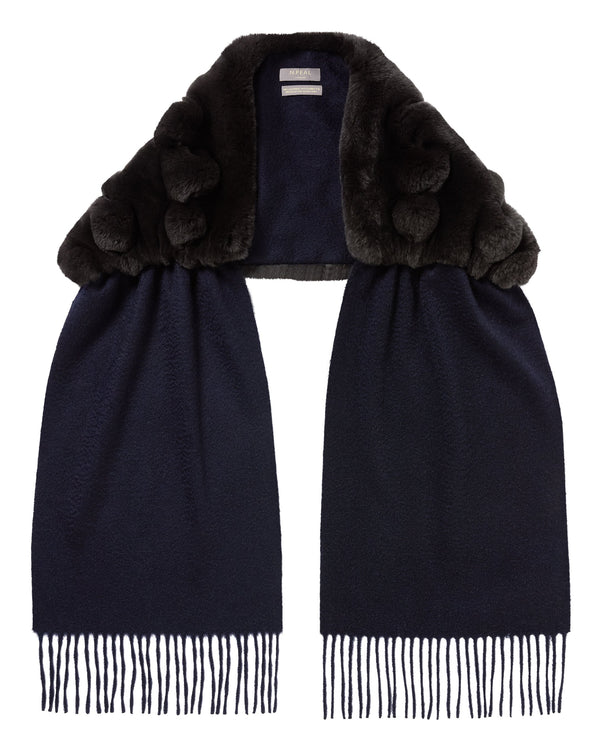 N.Peal Women's St Moritz Fur Neck Scarf Navy Blue