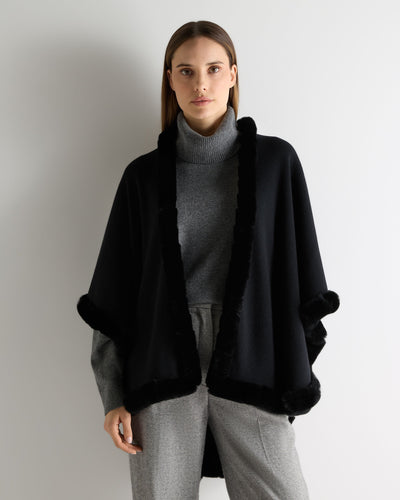 N.Peal Women's Ayla Fur Trim Cashmere Cape Black