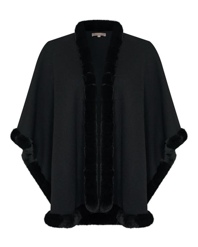 N.Peal Women's Ayla Fur Trim Cashmere Cape Black