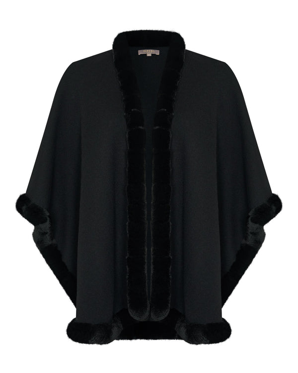 N.Peal Women's Ayla Fur Trim Cashmere Cape Black