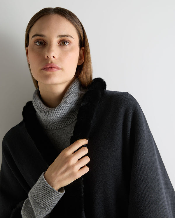 N.Peal Women's Ayla Fur Trim Cashmere Cape Black