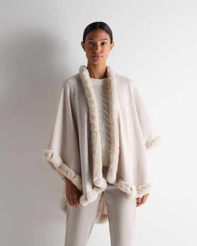 N.Peal Women's Ayla Fur Trim Cashmere Cape Frost White