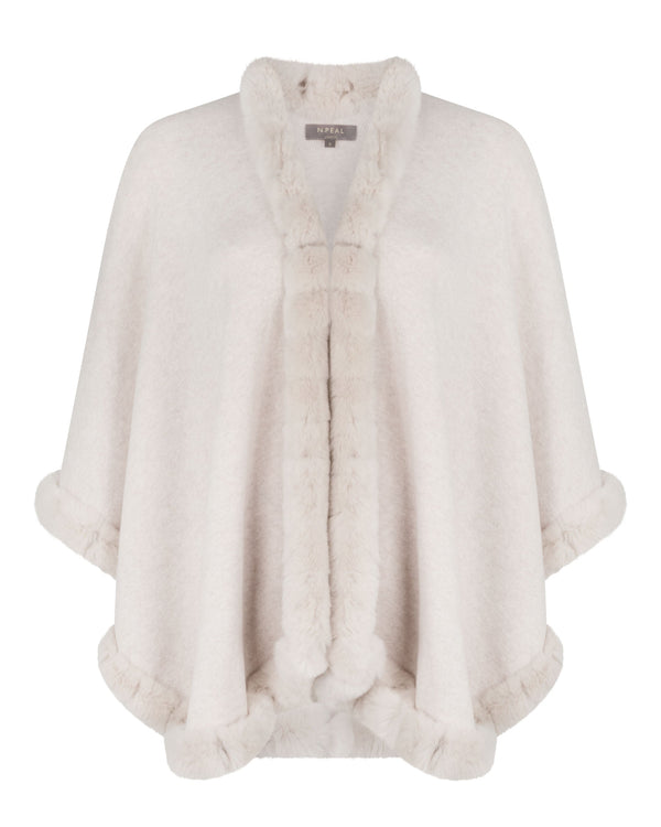N.Peal Women's Ayla Fur Trim Cashmere Cape Frost White
