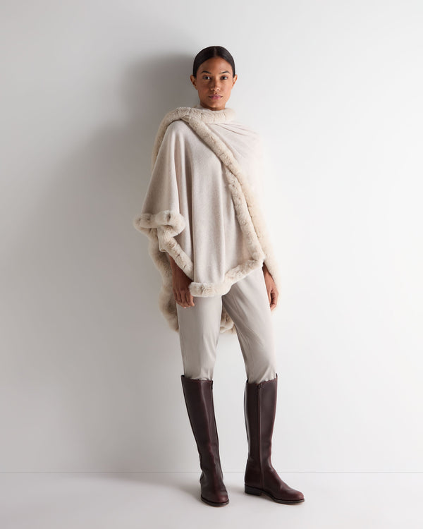 N.Peal Women's Ayla Fur Trim Cashmere Cape Frost White