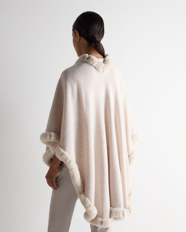 N.Peal Women's Ayla Fur Trim Cashmere Cape Frost White