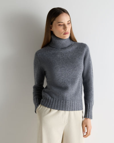 N.Peal Women's Hazel Chunky Roll Neck Cashmere Jumper Grey Melange