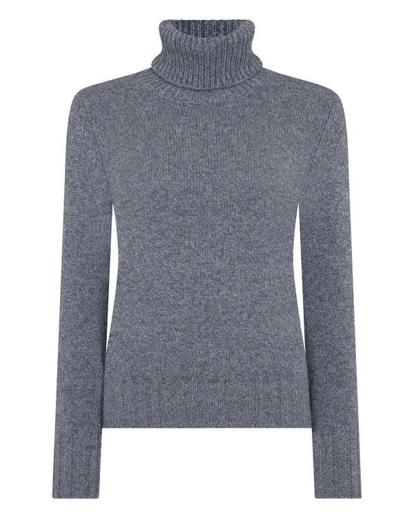 N.Peal Women's Hazel Chunky Roll Neck Cashmere Jumper Grey Melange