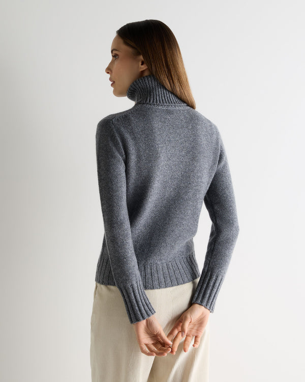 N.Peal Women's Hazel Chunky Roll Neck Cashmere Jumper Grey Melange