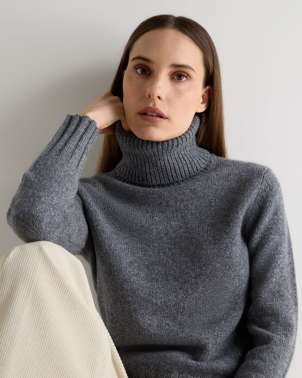 N.Peal Women's Hazel Chunky Roll Neck Cashmere Jumper Grey Melange