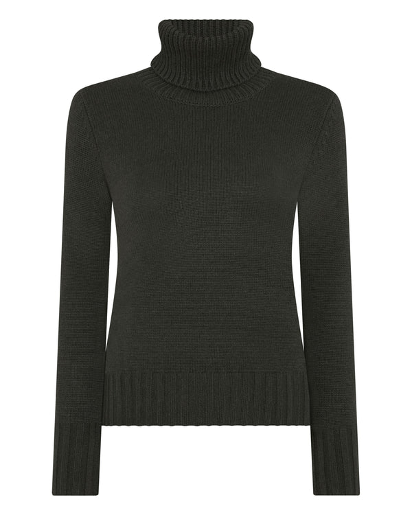 N.Peal Women's Hazel Chunky Roll Neck Cashmere Jumper Arabica Khaki Green