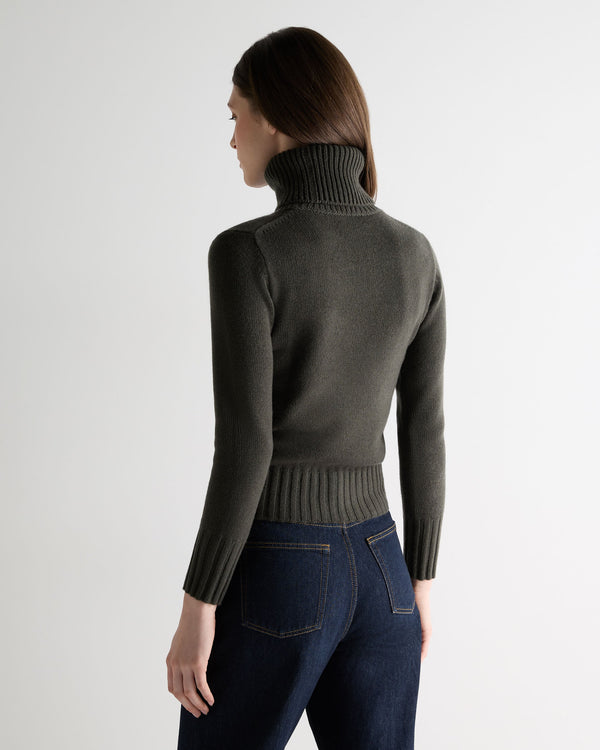 N.Peal Women's Hazel Chunky Roll Neck Cashmere Jumper Arabica Khaki Green