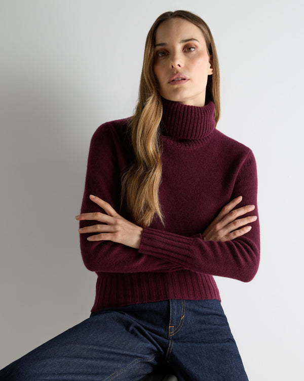N.Peal Women's Hazel Chunky Roll Neck Cashmere Jumper Bordeaux Red