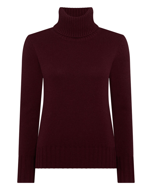N.Peal Women's Hazel Chunky Roll Neck Cashmere Jumper Bordeaux Red