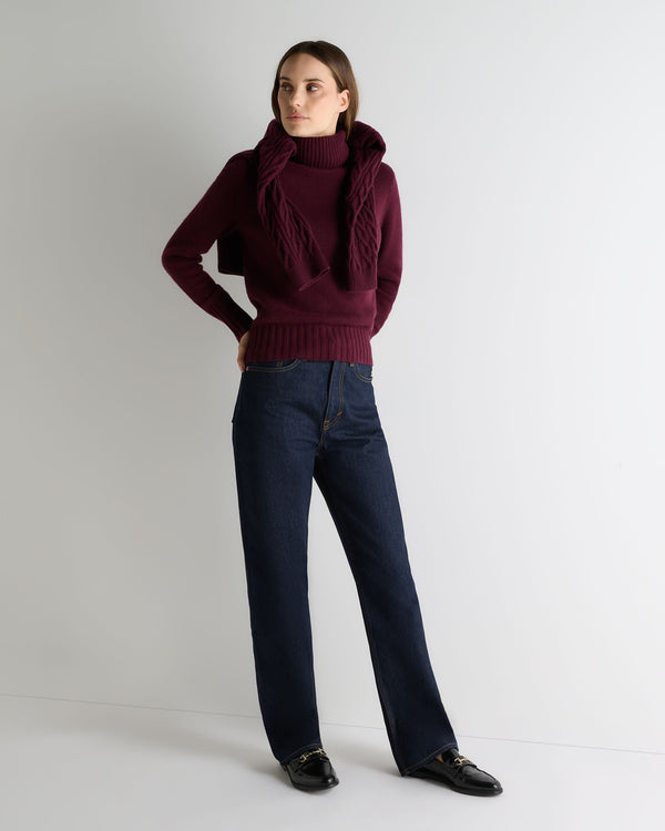 N.Peal Women's Hazel Chunky Roll Neck Cashmere Jumper Bordeaux Red