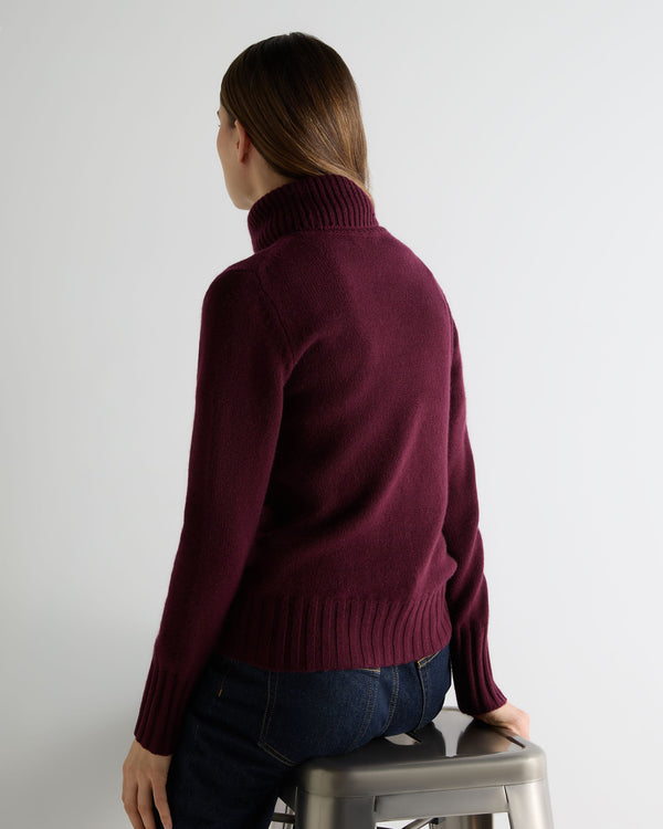 N.Peal Women's Hazel Chunky Roll Neck Cashmere Jumper Bordeaux Red