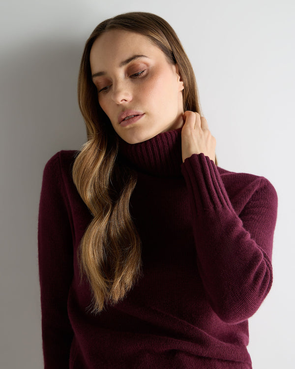 N.Peal Women's Hazel Chunky Roll Neck Cashmere Jumper Bordeaux Red