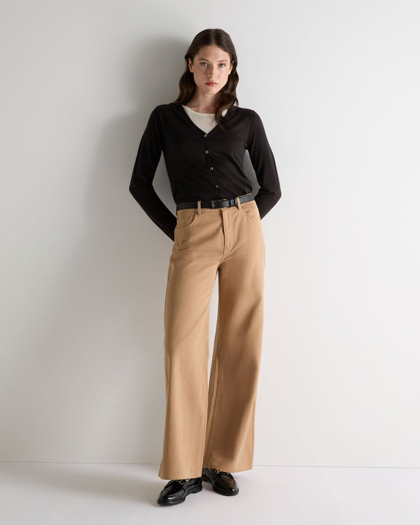 N.Peal Women's Mia Superfine Cashmere V Neck Cardigan Chocolate Brown