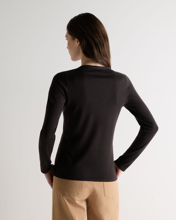 N.Peal Women's Mia Superfine Cashmere V Neck Cardigan Chocolate Brown