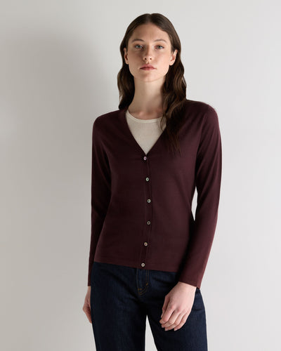 N.Peal Women's Mia Superfine Cashmere V Neck Cardigan Claret Red