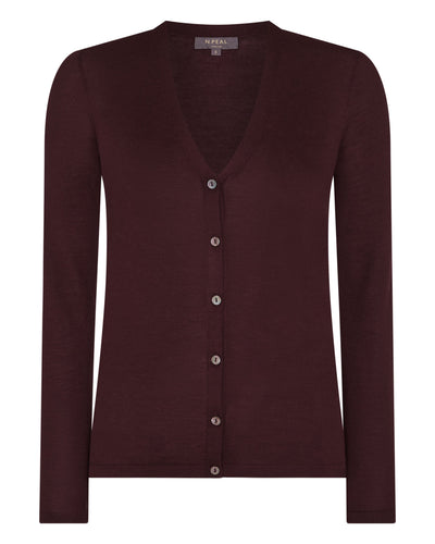 N.Peal Women's Mia Superfine Cashmere V Neck Cardigan Claret Red