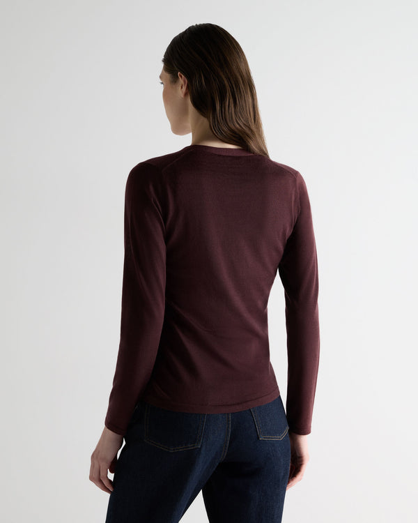N.Peal Women's Mia Superfine Cashmere V Neck Cardigan Claret Red