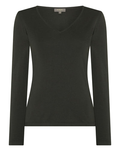 N.Peal Women's Imogen Superfine Cashmere V Neck Jumper Arabica Khaki Green