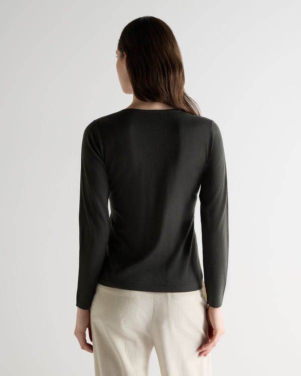 N.Peal Women's Imogen Superfine Cashmere V Neck Jumper Arabica Khaki Green