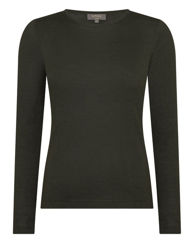 N.Peal Women's Eden Superfine Cashmere Round Neck Top Arabica Khaki Green
