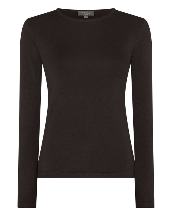 N.Peal Women's Eden Superfine Cashmere Round Neck Top Chocolate Brown