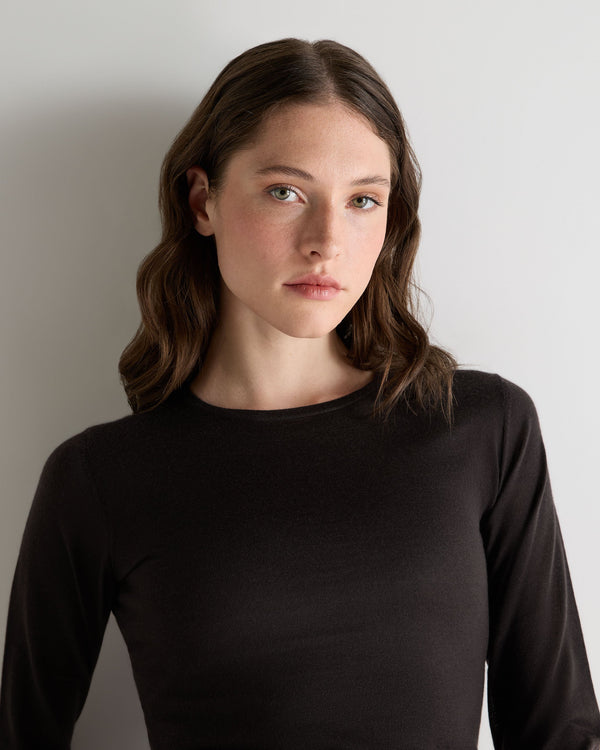 N.Peal Women's Eden Superfine Cashmere Round Neck Top Chocolate Brown